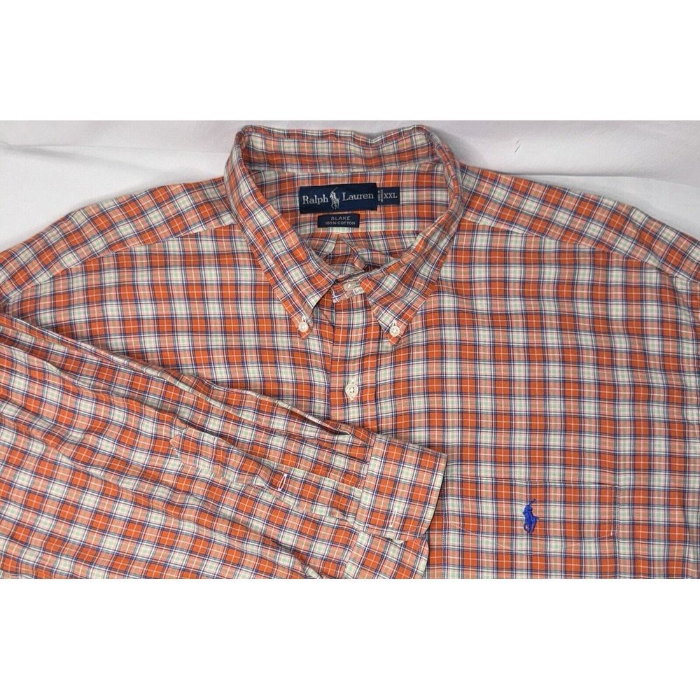 Ralph Lauren Blake Mens‎ XXL Orange & Multicolor Plaid Long Sleeve Button Down